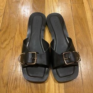 J. Crew Black Sandals with Gold Buckle
